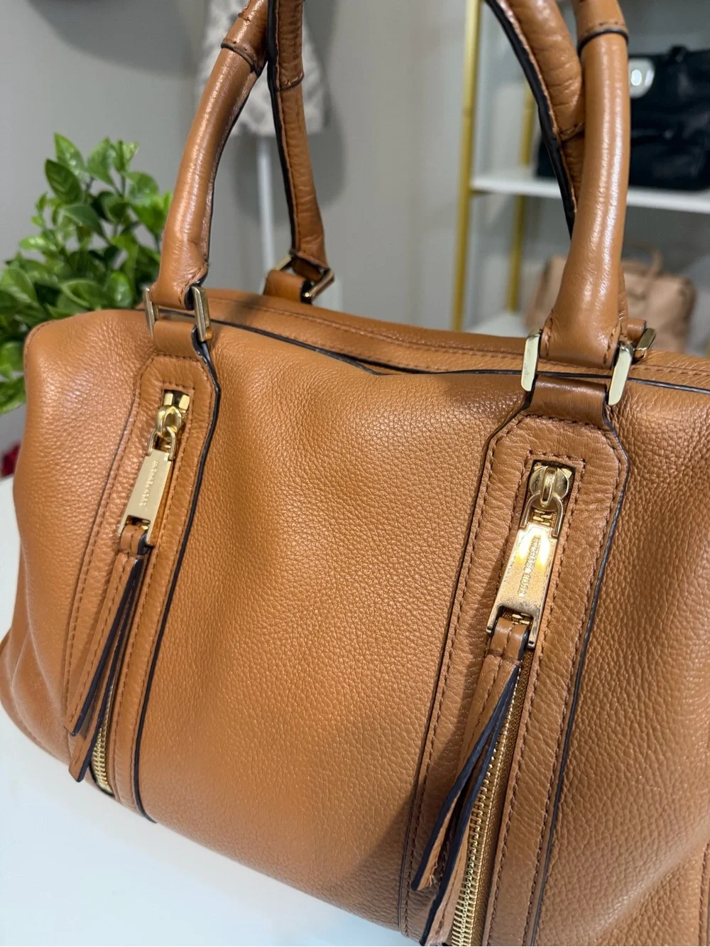 Michael Kors Julia Pebbled Leather Satchel with Scarf Accent